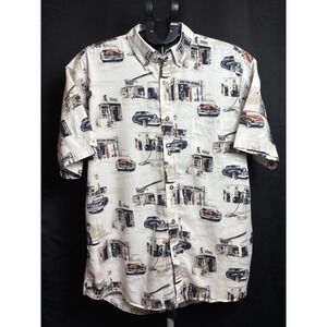 Men's Magellan Cotton Vintage Classic Cars Short Sleeve Button Down [Size L ]